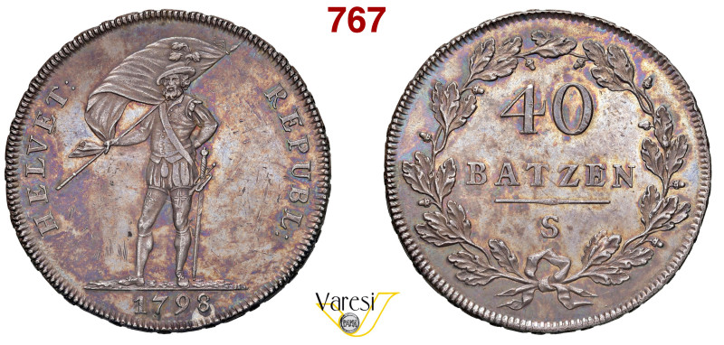 SVIZZERA - REPUBBLICA ELVETICA 40 Batzen 1798, S, Solothurn HMZ 2, 1185a Ag 29,4...