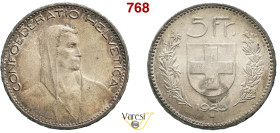 SVIZZERA - 5 Franchi 1923, B, Berna Ag 24,99 g 37,4 mm • Patina iridescente SPL