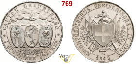 SVIZZERA - Graubunden - 5 Franchi 1842 Tiri federali. HMZ 1340a Ag 28,31 g 39,6 mm • Hairlines su fondi speculari q.FDC