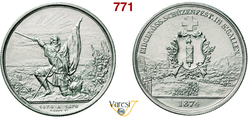 SVIZZERA - St. Gallen - 5 Franchi 1874 tiri federali. KM. xs12 Ag 24,97 g 37,3 m...