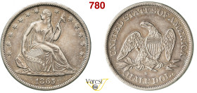 U.S.A. - 1/2 Dollaro 1865, S, San Francisco Ag 12,39 g 30,7 mm BB÷SPL