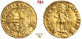 UNGHERIA - LUIGI I (1342-1382) Gulden al tipo del fiorino di Firenze D/ Stemma entro archi R/ San Giovanni stante con croce astile; in basso a d. una ...