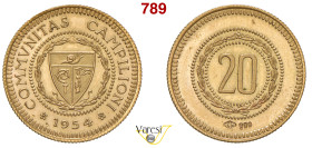 CAMPIONE D'ITALIA Gettone da 20 Franchi 1954 Au 6,41 g 21 mm q.FDC