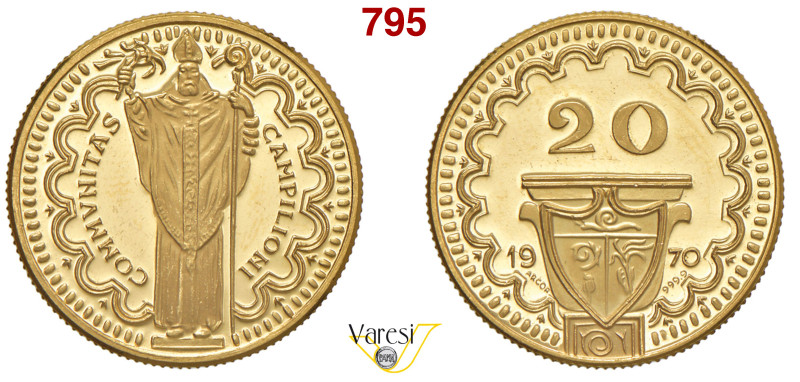 CAMPIONE D'ITALIA Gettone da 20 Franchi 1970 Au 4,82 g 21 mm FDC/proof