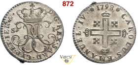 CARLO EMANUELE IV (1796-1802) Soldo 1798 MIR 1016d CNI 15 Mi 1,85 g 19,1 mm • Di grande conservazione, con imbiancatura pressoché integra q.FDC