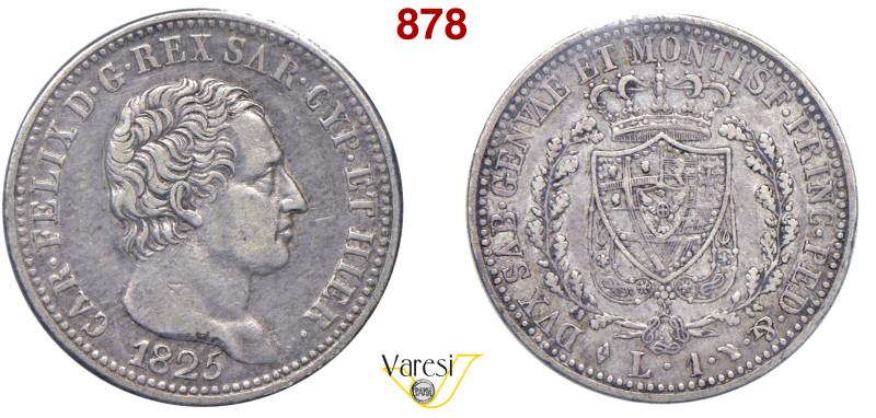CARLO FELICE (1821-1831) Lira 1825 Torino MIR 1037e Pagani 98 Ag 5 g circa 23 mm...