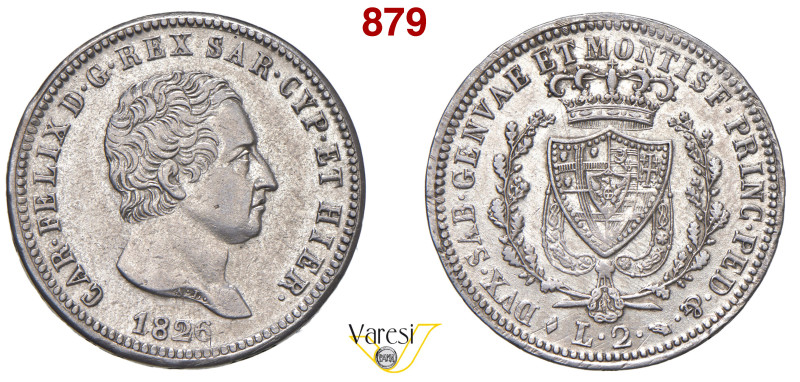 CARLO FELICE (1821-1831) 2 Lire 1826 Torino MIR 1036e Pagani 86 Ag 10,00 g 27 mm...