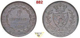 CARLO FELICE (1821-1831) 5 Centesimi 1826 "P", Torino MIR 1040c Pagani 128 Cu 9,34 g 28 mm • Ex Negrini 37/1033 q.FDC