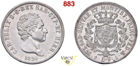 CARLO FELICE (1821-1831) 5 Lire 1826 Genova MIR 1035h Pagani 70 Ag 24,99 g 37 mm q.SPL