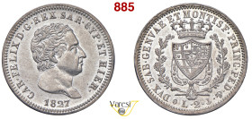 CARLO FELICE (1821-1831) 2 Lire 1827 Genova MIR 1036f Pagani 87 Ag 10,00 g 27 mm SPL