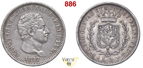 CARLO FELICE (1821-1831) 2 Lire 1827 Torino MIR 1036g Pagani 88 Ag 9,91 g 27 mm R • Colpetto BB÷SPL