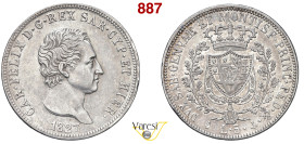 CARLO FELICE (1821-1831) 5 Lire 1827 Genova MIR 1035j Pagani 72 Ag 24,89 g 37 mm BB÷SPL