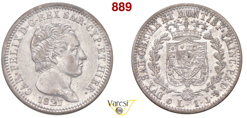 CARLO FELICE (1821-1831) Lira 1827 Genova MIR 1037h Pagani 101 Ag 5 g circa 23 m...