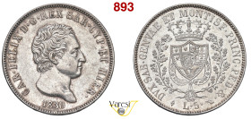 CARLO FELICE (1821-1831) 5 Lire 1830 "L", Torino MIR 1035q Pagani 79 Ag 24,98 g 37 mm BB÷SPL