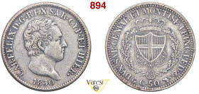 CARLO FELICE (1821-1831) 50 Centesimi 1830 "P", Torino MIR 1038o Pagani 120a Ag 2,5 g circa 18 mm RR • Sigillata BB/SPL da Emilio tevere