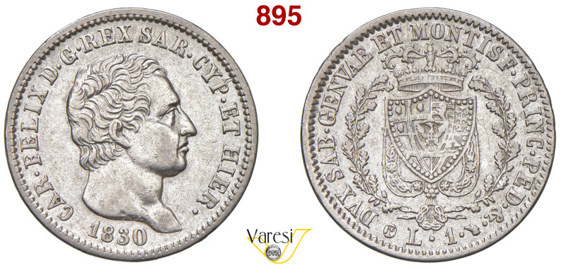 CARLO FELICE (1821-1831) Lira 1830 Torino MIR 1037p Pagani 108 Ag 4,94 g 23 mm R...