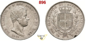 CARLO ALBERTO (1831-1849) 5 Lire 1831 "croce sottile", Genova MIR 1047b Pagani 229a Ag 24,90 g 37 mm RR • Difetto del tondello alle ore 5 del R/ BB