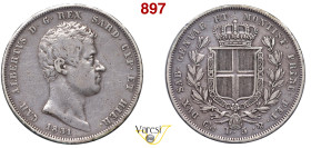 CARLO ALBERTO (1831-1849) 5 Lire 1831 "croce sottile", Genova MIR 1047b Pagani 229a Ag 25,00 g circa 37 mm RR • Sigillata BB+ da Num. Lago Maggiore