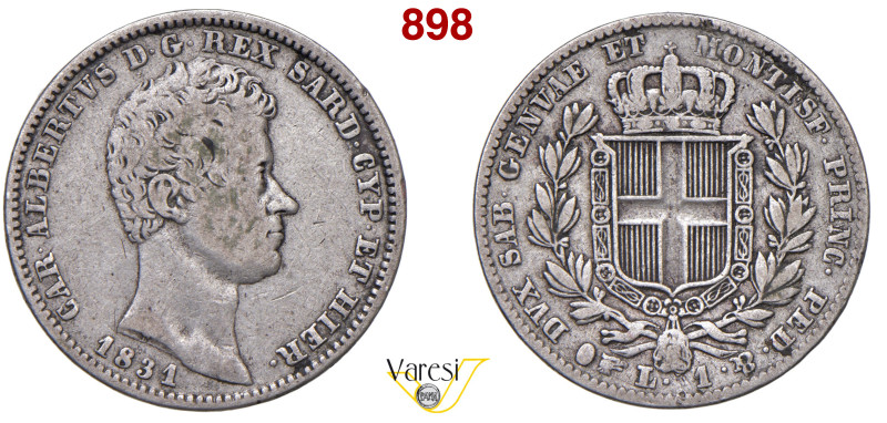 CARLO ALBERTO (1831-1849) Lira 1831 Torino MIR 1049b Pagani 291 Ag 4,90 g 23 mm ...