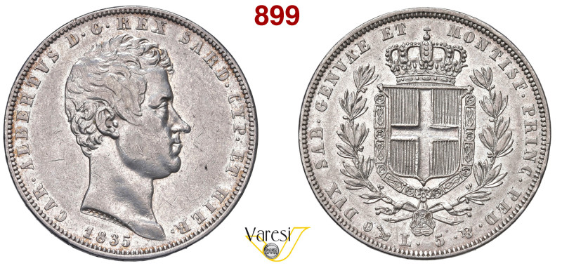 CARLO ALBERTO (1831-1849) 5 Lire 1835 Genova MIR 1047l Pagani 237 Ag 24,96 g 37 ...