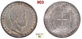 CARLO ALBERTO (1831-1849) 5 Lire 1837 Genova MIR 1047p Pagani 241 Ag 25 g circa 37 mm • Sigillata SPL da Paolo Manfredini