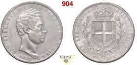 CARLO ALBERTO (1831-1849) 5 Lire 1837 Torino MIR 1047q Pagani 242 Ag 25 g circa 37 mm RR • Sigillata BB/SPL da Piero Rollero