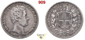 CARLO ALBERTO (1831-1849) Lira 1843 Torino MIR 1049r Pagani 307 Ag 4,88 g 23 mm RR MB/BB