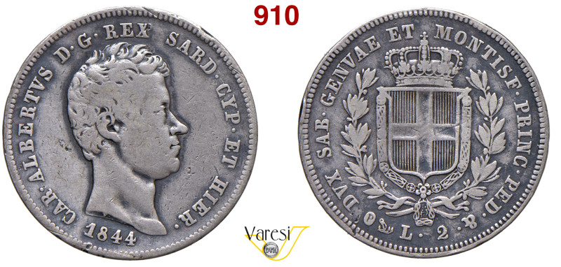 CARLO ALBERTO (1831-1849) 2 Lire 1844 Genova MIR 1048o Pagani 281 Ag 9,81 g 27 m...