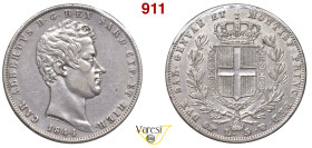 CARLO ALBERTO (1831-1849) 5 Lire 1844 Torino MIR 1047ae Pagani 256 Ag 25 g circa 37 mm • Sigillata q.SPL/SPL, segni diffusi al D/, da Pietro Paolo Tes...
