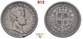 CARLO ALBERTO (1831-1849) 50 Centesimi 1845 Torino MIR 1050m Pagani 327 Ag 2,41 g 18 mm RR MB