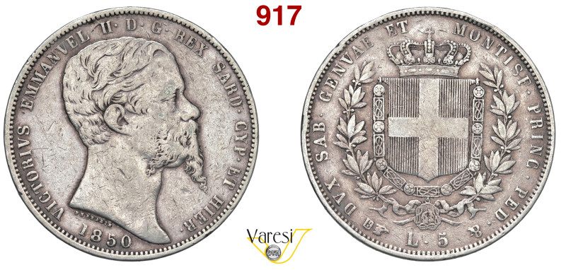 VITTORIO EMANUELE II, Re di Sardegna (1849-1861) 5 Lire 1850 Torino MIR 1057b Pa...