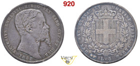 VITTORIO EMANUELE II, Re di Sardegna (1849-1861) 5 Lire 1852 Torino MIR 1057f Pagani 375 Ag 25 g circa 37 mm RR • Sigillata MB+ da Emilio Tevere