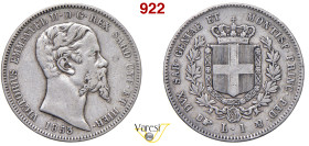 VITTORIO EMANUELE II, Re di Sardegna (1849-1861) Lira 1853 Torino MIR 1059f Pagani 406 Ag 4,96 g 23 mm R • Ex InAsta 84/617 MB÷BB