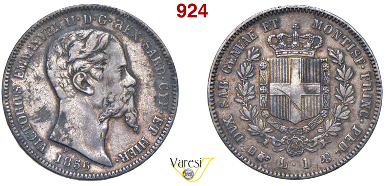 VITTORIO EMANUELE II, Re di Sardegna (1849-1861) Lira 1856 Torino MIR 1059i Paga...