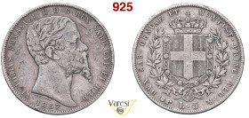 VITTORIO EMANUELE II, Re di Sardegna (1849-1861) 5 Lire 1857 Torino MIR 1057o Pagani 384 Ag 24,82 g 37 mm RR • Ex Ranieri e2/682 MB/BB