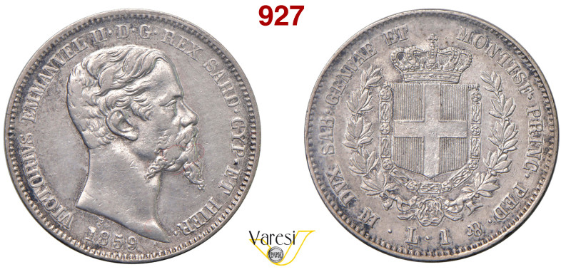 VITTORIO EMANUELE II, Re di Sardegna (1849-1861) Lira 1859 Milano MIR 1059m Paga...