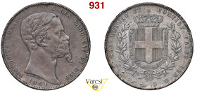 VITTORIO EMANUELE II, Re di Sardegna (1849-1861) 5 Lire 1861 Torino MIR 1057u Pagani 390 Ag 25 g circa 37 mm RR • Svariati colpi al bordo; patina inte...