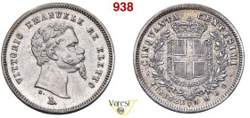 VITTORIO EMANUELE II, Re Eletto (1859-1861) 50 Centesimi 1860 "baffo a punta", Firenze MIR 1069b Pagani 443a Ag 2,53 g 18 mm SPL