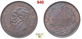 VITTORIO EMANUELE II, Re d'Italia (1861-1878) 5 Centesimi 1861 Milano MIR 1093c Pagani 552 Cu 4,92 g 25 mm FDC