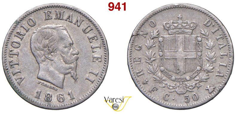 VITTORIO EMANUELE II, Re d'Italia (1861-1878) 50 Centesimi 1861 Firenze MIR 1087...
