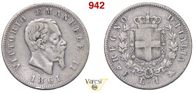 VITTORIO EMANUELE II, Re d'Italia (1861-1878) Lira 1861 Firenze MIR 1085a Pagani 510 Ag 4,78 g 23 mm RR MB