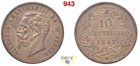 VITTORIO EMANUELE II, Re d'Italia (1861-1878) 10 Centesimi 1862 Milano MIR 1092a Pagani 538 Cu 10 g circa 30 mm • Sigillata FDC da Raffaele Negrini