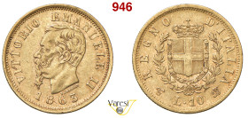VITTORIO EMANUELE II, Re d'Italia (1861-1878) 10 Lire 1863 Torino MIR 1079c Pagani 477 Au 3,19 g 19 mm BB+