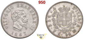 VITTORIO EMANUELE II, Re d'Italia (1861-1878) 50 Centesimi 1863 Torino MIR 1087f Pagani 526 Ag 2,50 g circa 18 mm R • Sigillata SPL da Emilio tevere