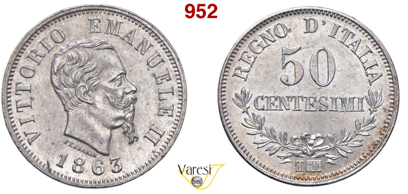 VITTORIO EMANUELE II, Re d'Italia (1861-1878) 50 Centesimi 1863 "valore", Torino...