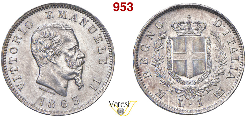VITTORIO EMANUELE II, Re d'Italia (1861-1878) Lira 1863 Milano MIR 1085e Pagani ...