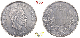 VITTORIO EMANUELE II, Re d'Italia (1861-1878) 5 Lire 1864 Napoli MIR 1082d Pagani 485 Ag 25 g circa 37 mm R • Sigillata BB/SPL da Emilio Tevere