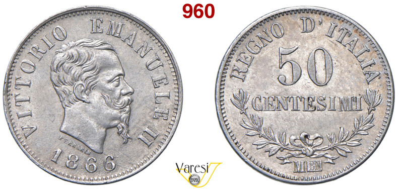 VITTORIO EMANUELE II, Re d'Italia (1861-1878) 50 Centesimi 1866 "valore", Milano...