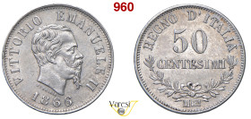 VITTORIO EMANUELE II, Re d'Italia (1861-1878) 50 Centesimi 1866 "valore", Milano MIR 1088d Pagani 530 Ag 2,51 g 18 mm R SPL