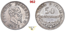 VITTORIO EMANUELE II, Re d'Italia (1861-1878) 50 Centesimi 1867 "valore", Napoli MIR 1088f Pagani 532 Ag 2,50 g 18 mm SPL